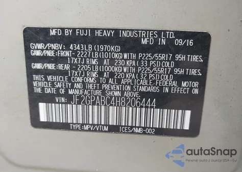 2017 Subaru Crosstrek 2.0I Premium из США, поврежденный, VIN JF2GPABC4H8206444